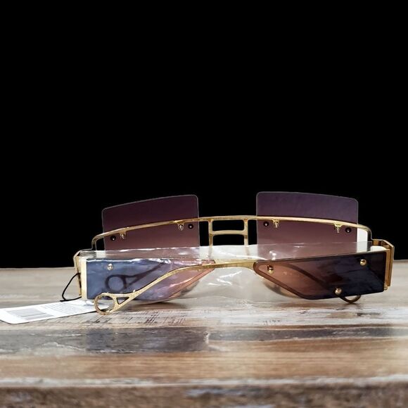 Womens Oversized Large Hexagonal Gold-Toned Brown Tinted Sunglasses main image 7